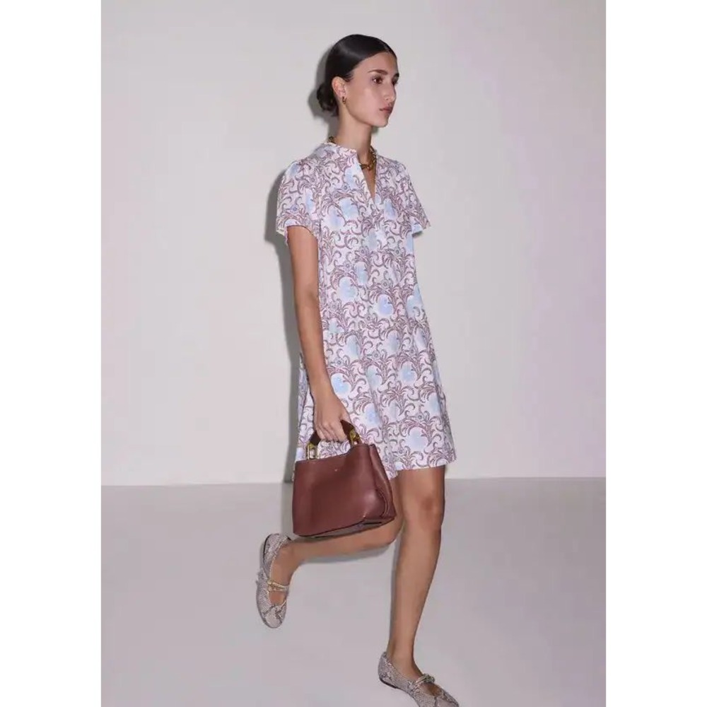 ME+EM Summer Swing Dress Light Cream Multi Floral Cotton Size US 0